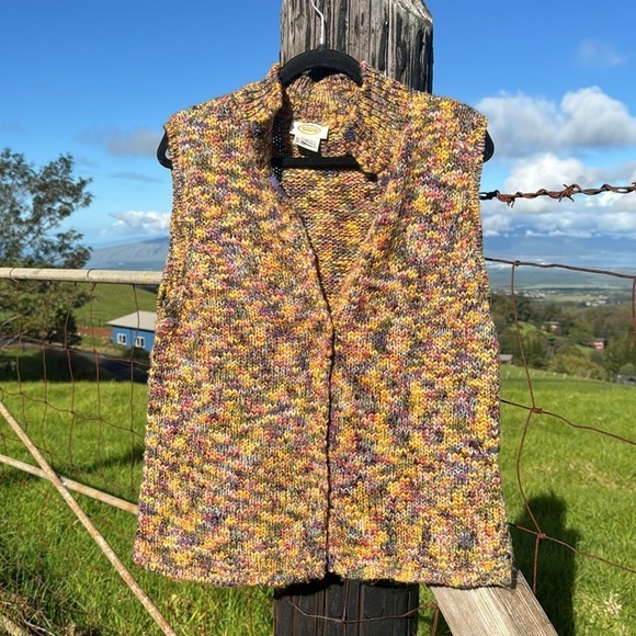 VTG TALBOTS Colorful Wool Blend Snap Button Knit Sweater Vest Cardigan - Picture 4 of 11